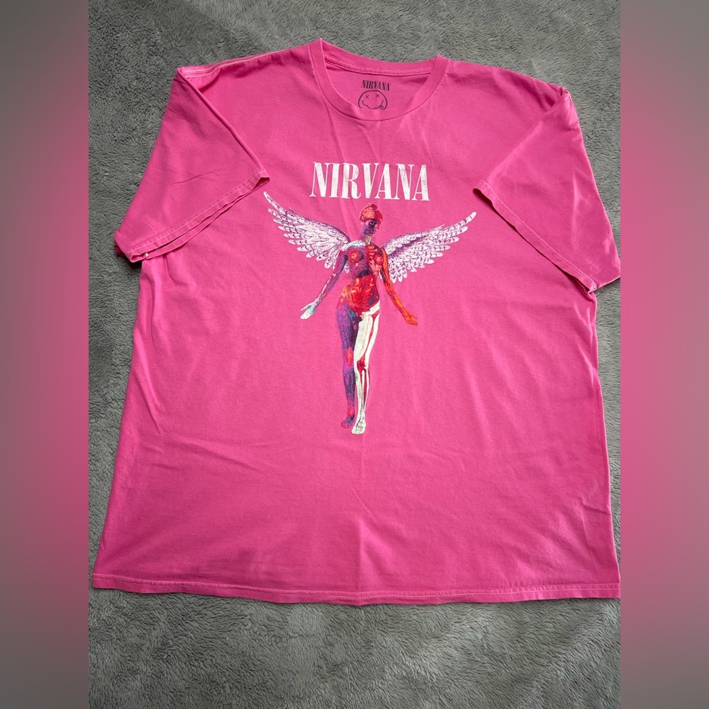 NIRVANA Hot Pink Smiley Face Tee